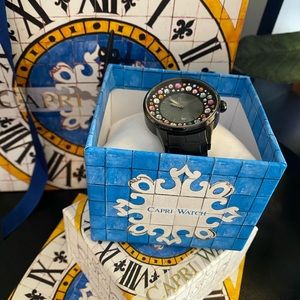 Black Capri watch with Svarowski crystals